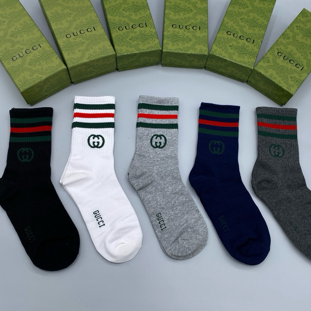  配包装【一盒五双】Gucci · 古奇❗️网红爆款出货~G家新品专柜对版袜子❗️纯棉材质织造，超级柔软