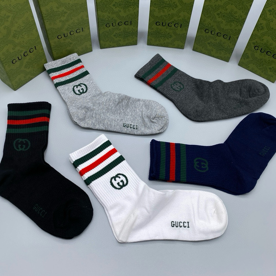  配包装【一盒五双】Gucci · 古奇❗️网红爆款出货~G家新品专柜对版袜子❗️纯棉材质织造，超级柔软
