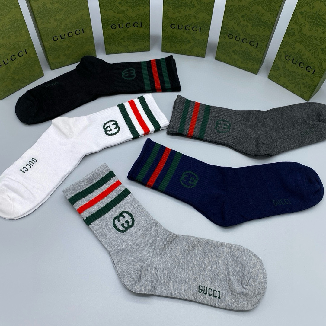  配包装【一盒五双】Gucci · 古奇❗️网红爆款出货~G家新品专柜对版袜子❗️纯棉材质织造，超级柔软
