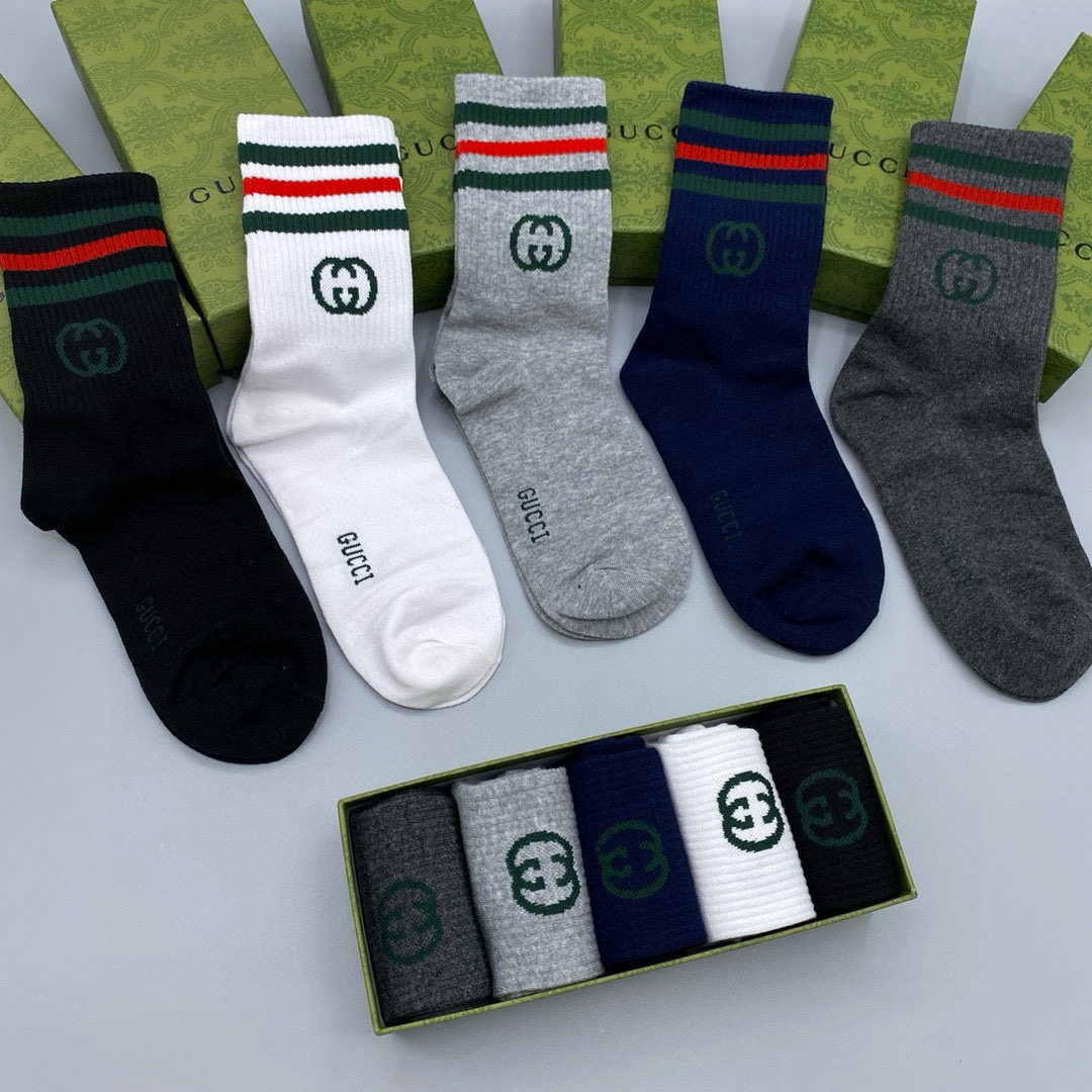  配包装【一盒五双】Gucci · 古奇❗️网红爆款出货~G家新品专柜对版袜子❗️纯棉材质织造，超级柔软