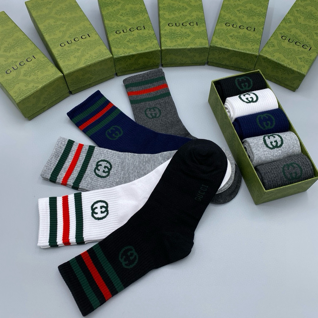  配包装【一盒五双】Gucci · 古奇❗️网红爆款出货~G家新品专柜对版袜子❗️纯棉材质织造，超级柔软