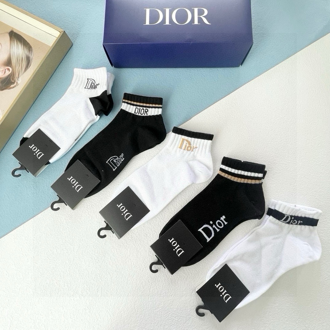  配包装【一盒五双】DIOR 迪奥ins超火爆小单品，Vintage 必备单品 🌟潮人必备 爆款，复古纹