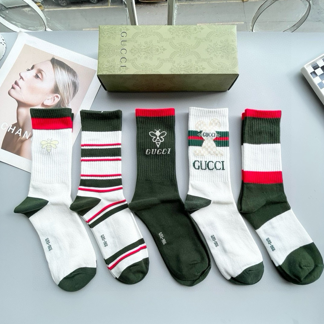  配包装【一盒五双】Gucci · 古奇❗️网红爆款出货~G家新品专柜对版袜子❗️纯棉材质织造，超级柔软