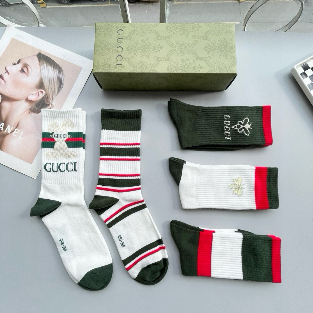  配包装【一盒五双】Gucci · 古奇❗️网红爆款出货~G家新品专柜对版袜子❗️纯棉材质织造，超级柔软