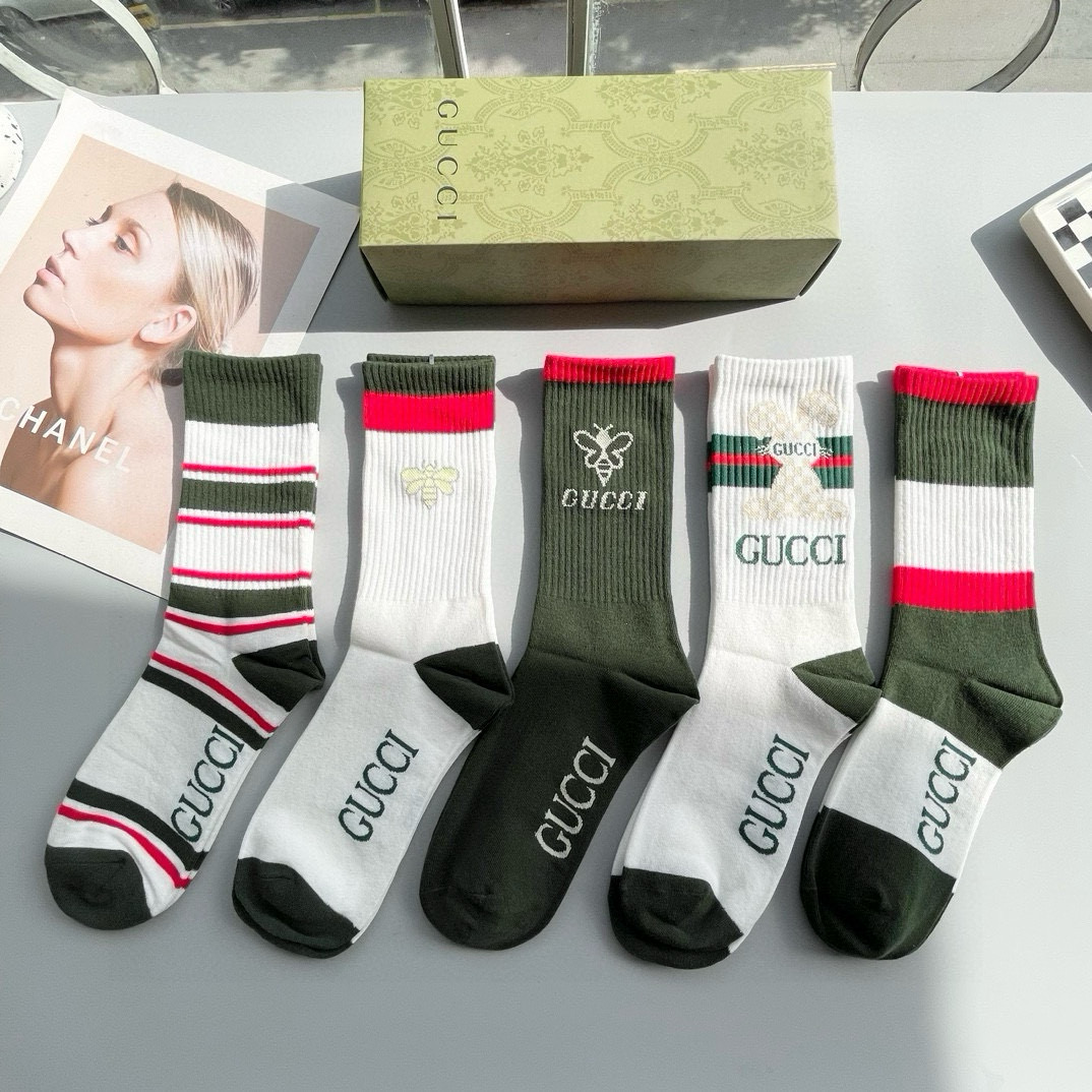  配包装【一盒五双】Gucci · 古奇❗️网红爆款出货~G家新品专柜对版袜子❗️纯棉材质织造，超级柔软