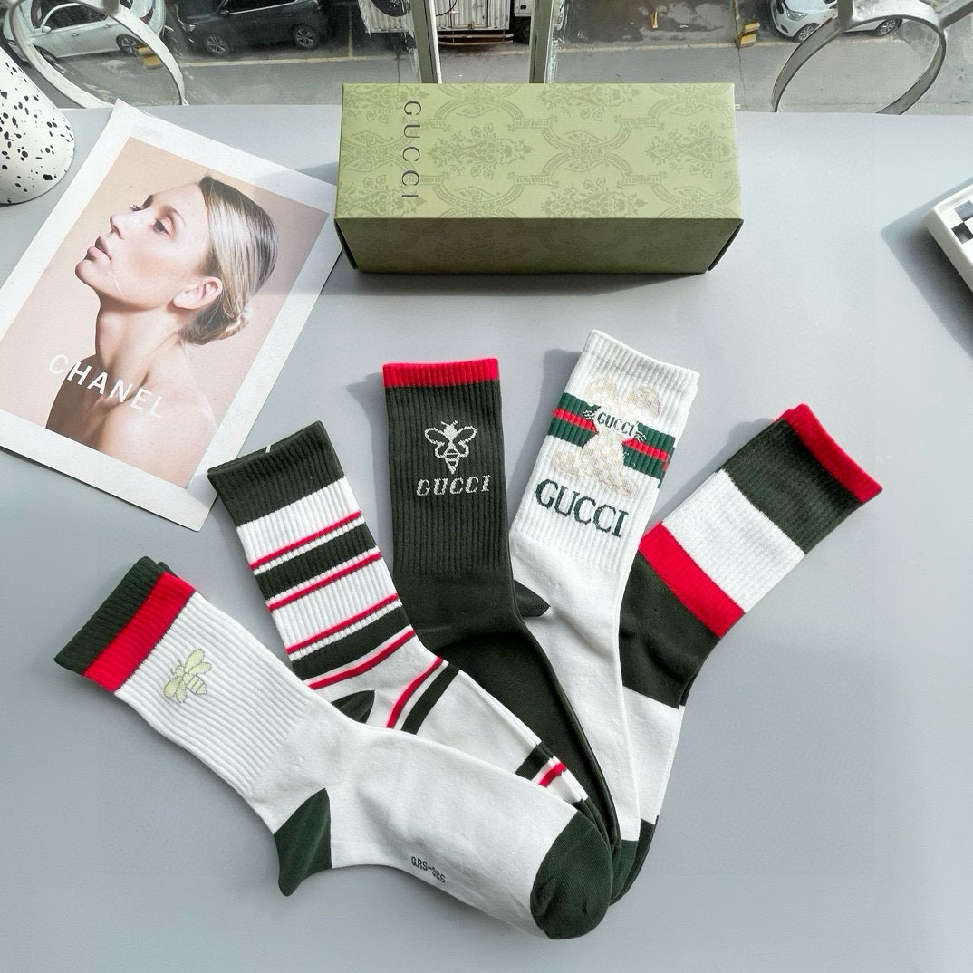  配包装【一盒五双】Gucci · 古奇❗️网红爆款出货~G家新品专柜对版袜子❗️纯棉材质织造，超级柔软