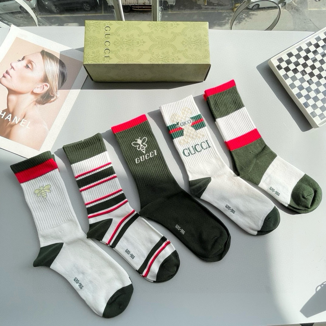  配包装【一盒五双】Gucci · 古奇❗️网红爆款出货~G家新品专柜对版袜子❗️纯棉材质织造，超级柔软