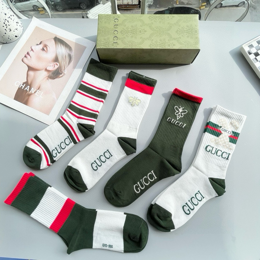  配包装【一盒五双】Gucci · 古奇❗️网红爆款出货~G家新品专柜对版袜子❗️纯棉材质织造，超级柔软