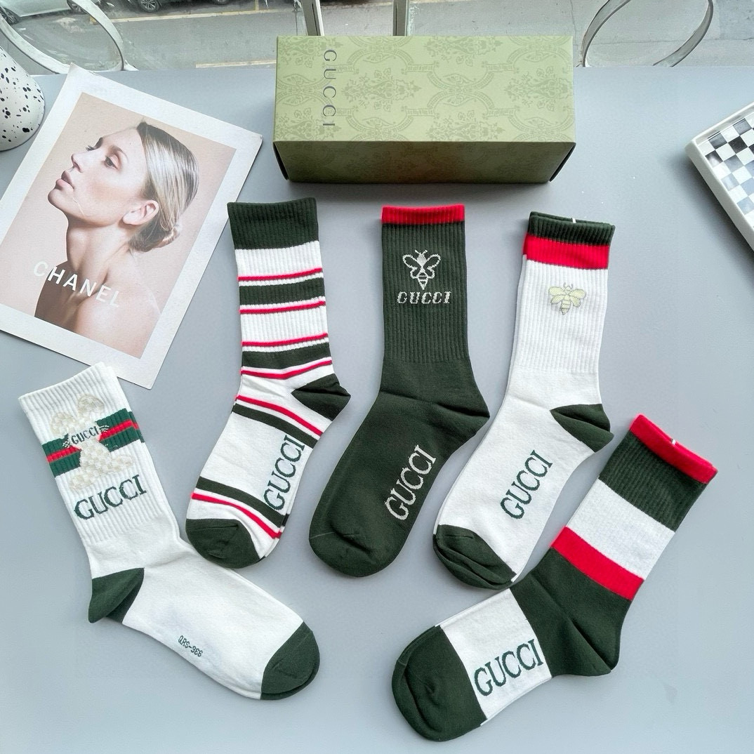  配包装【一盒五双】Gucci · 古奇❗️网红爆款出货~G家新品专柜对版袜子❗️纯棉材质织造，超级柔软