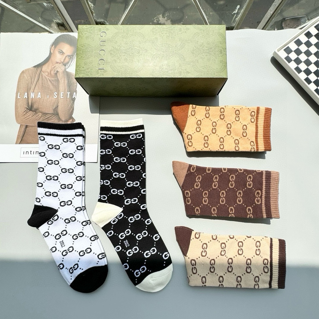  配包装【一盒五双】Gucci · 古奇❗️网红爆款出货~G家新品体香袜专柜对版字母袜子❗️纯棉材质织造