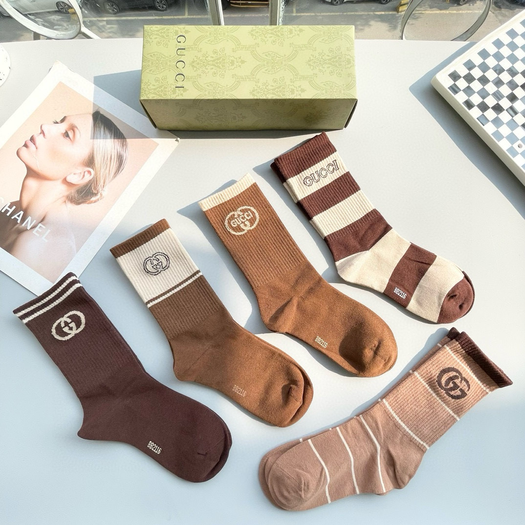  配包装【一盒五双】Gucci · 古奇❗️网红爆款出货~G家新品专柜对版袜子❗️纯棉材质织造，超级柔软