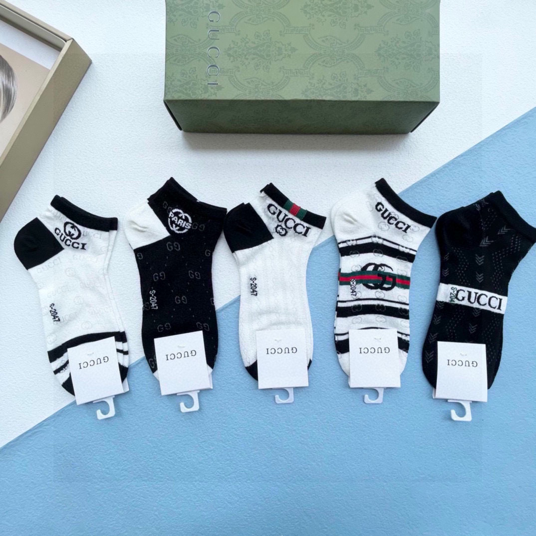  配包装【一盒五双】GUCCI 古奇ins超火爆小单品，Vintage 必备单品 🌟潮人必备 爆款，复古