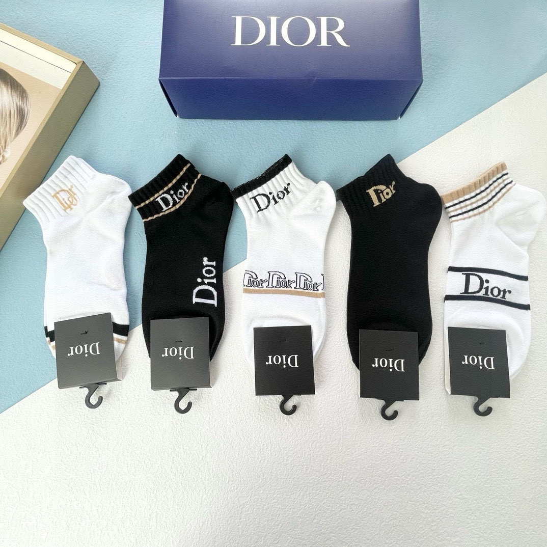  配包装【一盒五双】DIOR 迪奥ins超火爆小单品，Vintage 必备单品 🌟潮人必备 爆款，复古纹