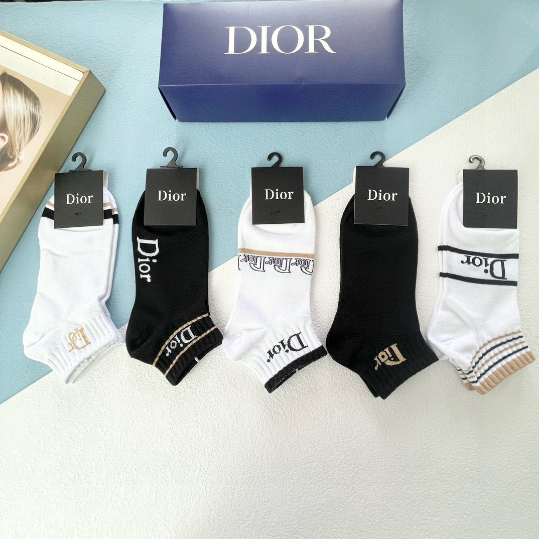  配包装【一盒五双】DIOR 迪奥ins超火爆小单品，Vintage 必备单品 🌟潮人必备 爆款，复古纹