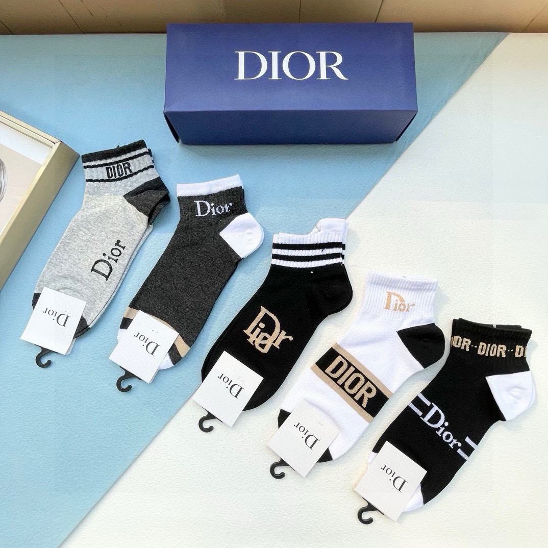  配包装【一盒五双】DIOR 迪奥ins超火爆小单品，Vintage 必备单品 🌟潮人必备 爆款，复古纹