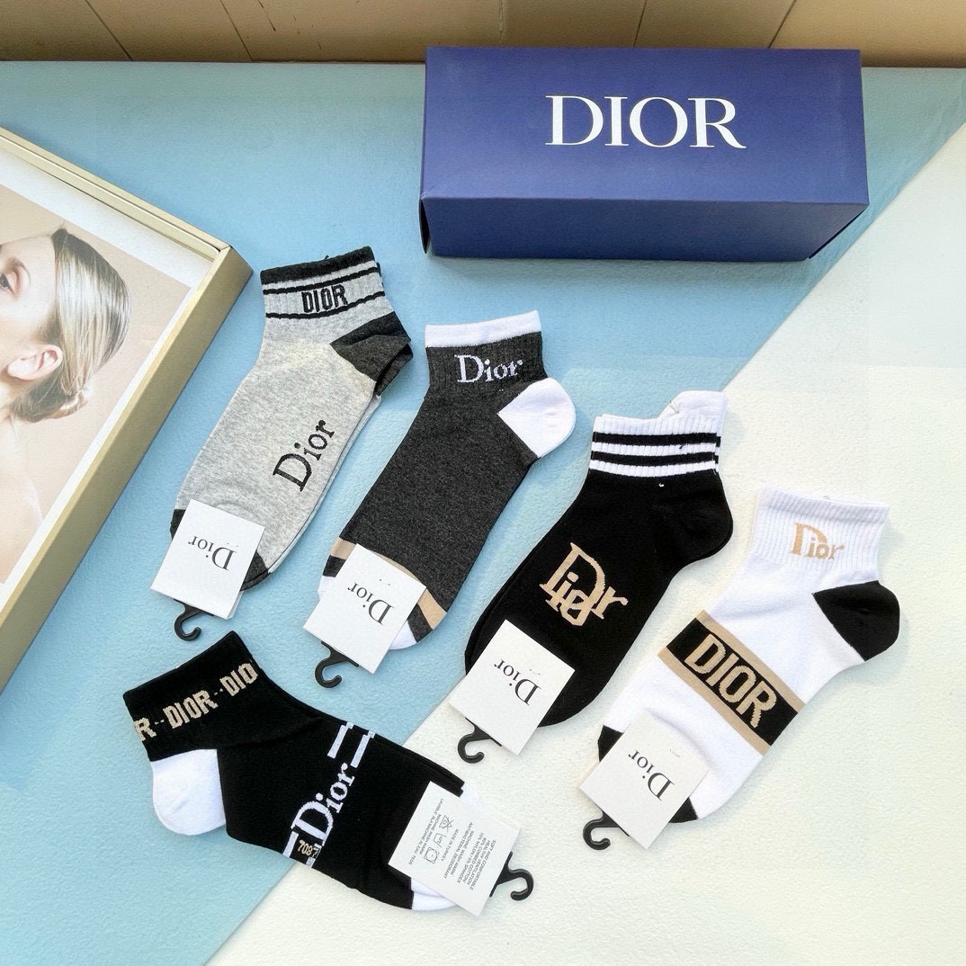  配包装【一盒五双】DIOR 迪奥ins超火爆小单品，Vintage 必备单品 🌟潮人必备 爆款，复古纹