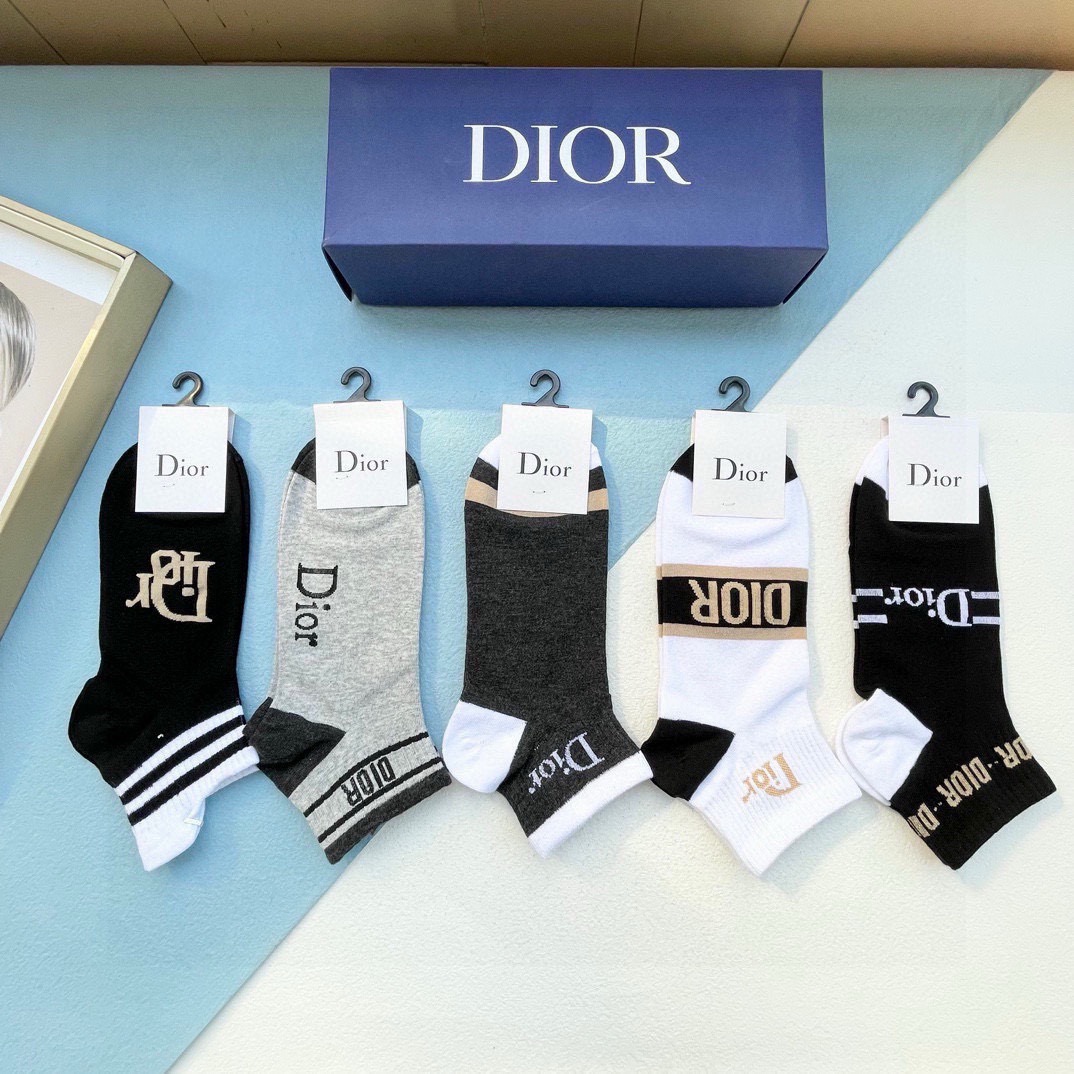  配包装【一盒五双】DIOR 迪奥ins超火爆小单品，Vintage 必备单品 🌟潮人必备 爆款，复古纹