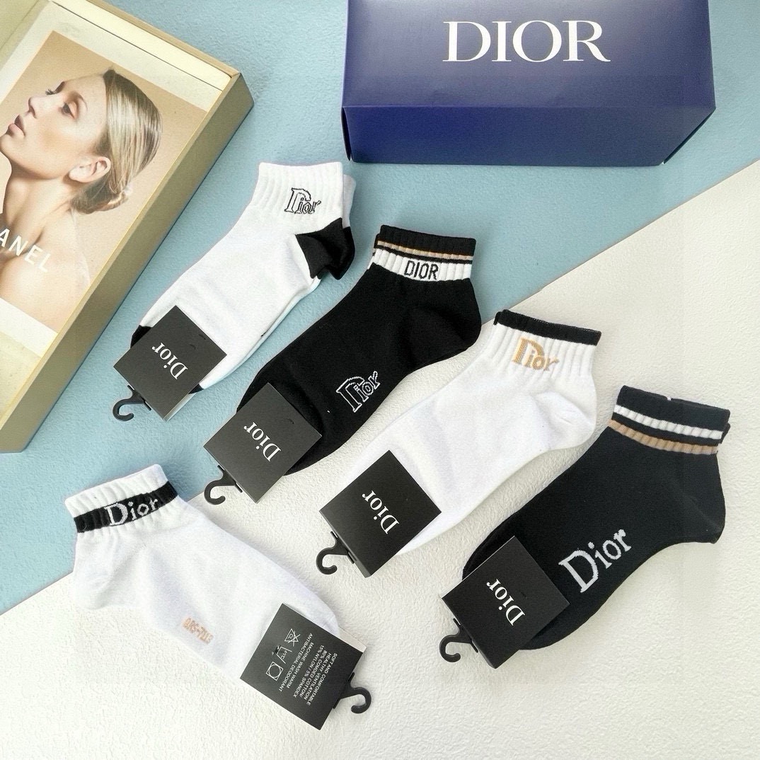  配包装【一盒五双】DIOR 迪奥ins超火爆小单品，Vintage 必备单品 🌟潮人必备 爆款，复古纹
