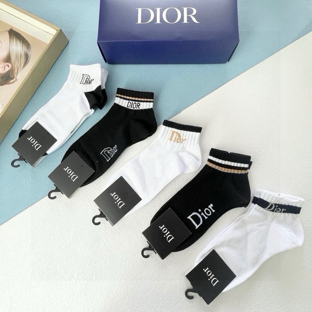  配包装【一盒五双】DIOR 迪奥ins超火爆小单品，Vintage 必备单品 🌟潮人必备 爆款，复古纹