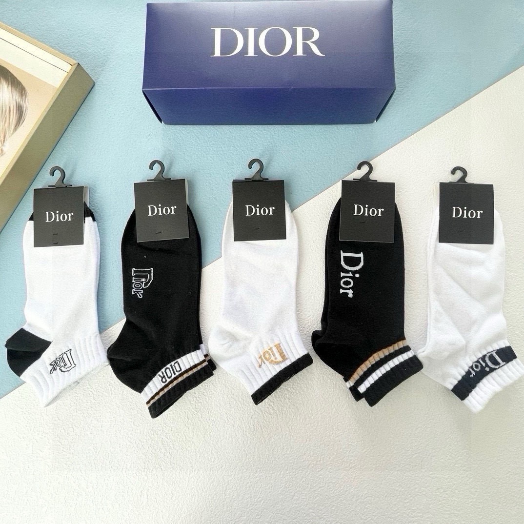  配包装【一盒五双】DIOR 迪奥ins超火爆小单品，Vintage 必备单品 🌟潮人必备 爆款，复古纹