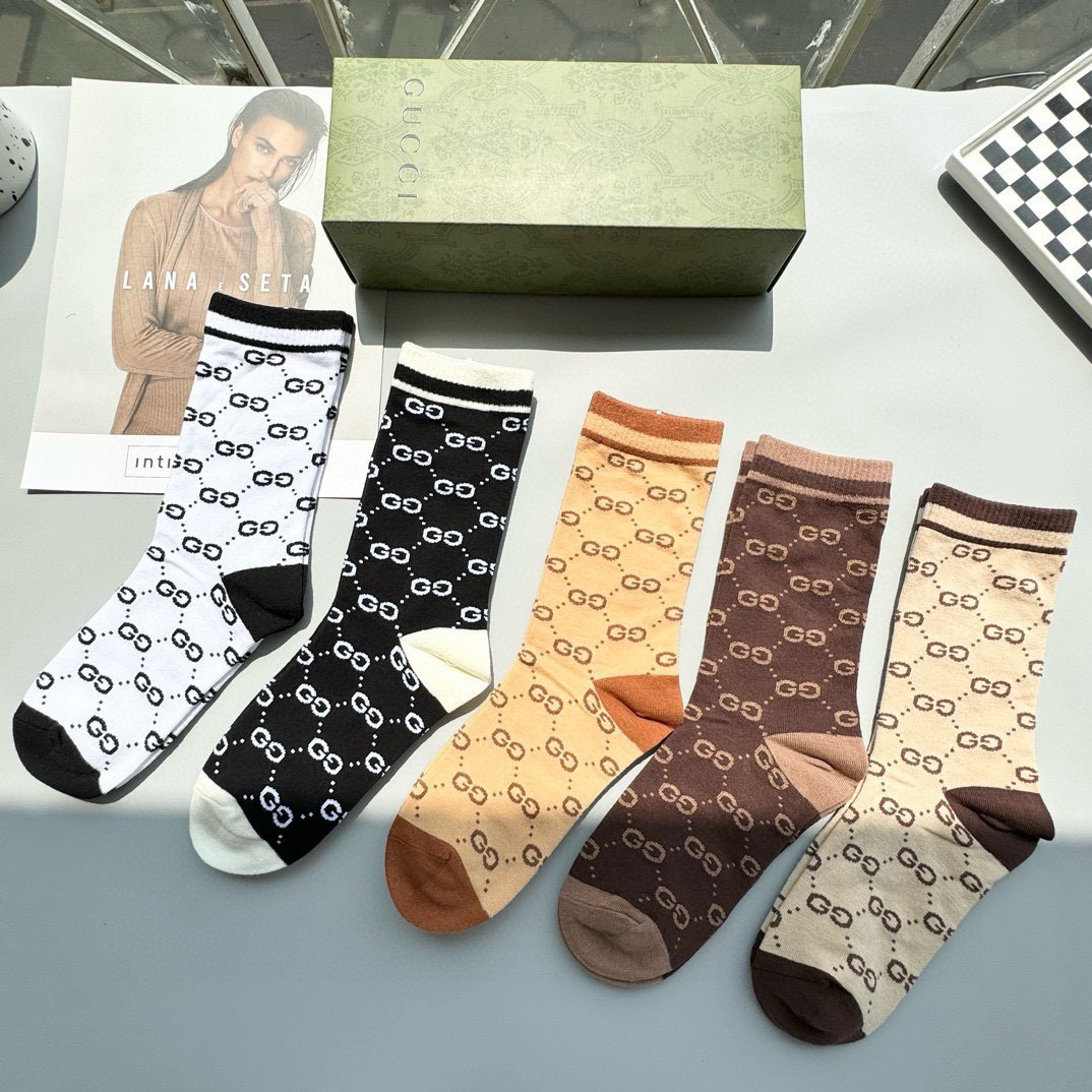  配包装【一盒五双】Gucci · 古奇❗️网红爆款出货~G家新品体香袜专柜对版字母袜子❗️纯棉材质织造