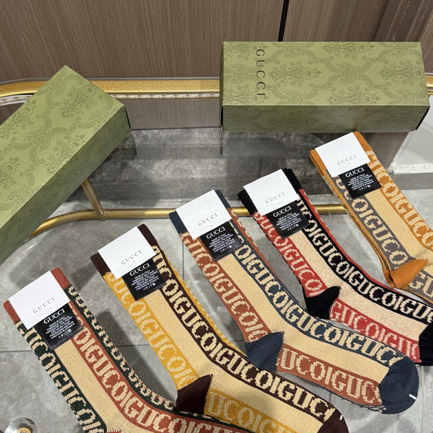  配包装【一盒五双】GUCCI · 古奇❗️小香家新品高筒双针双路袜子❗️专柜同步长袜，超级经典的G家标