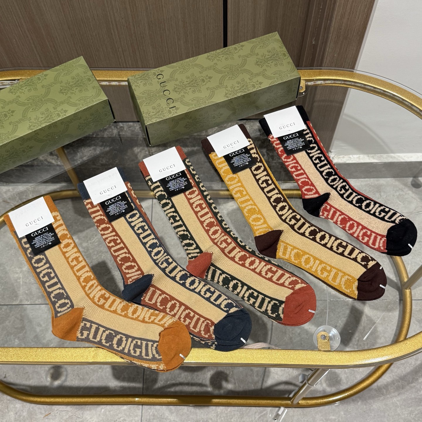  配包装【一盒五双】GUCCI · 古奇❗️小香家新品高筒双针双路袜子❗️专柜同步长袜，超级经典的G家标