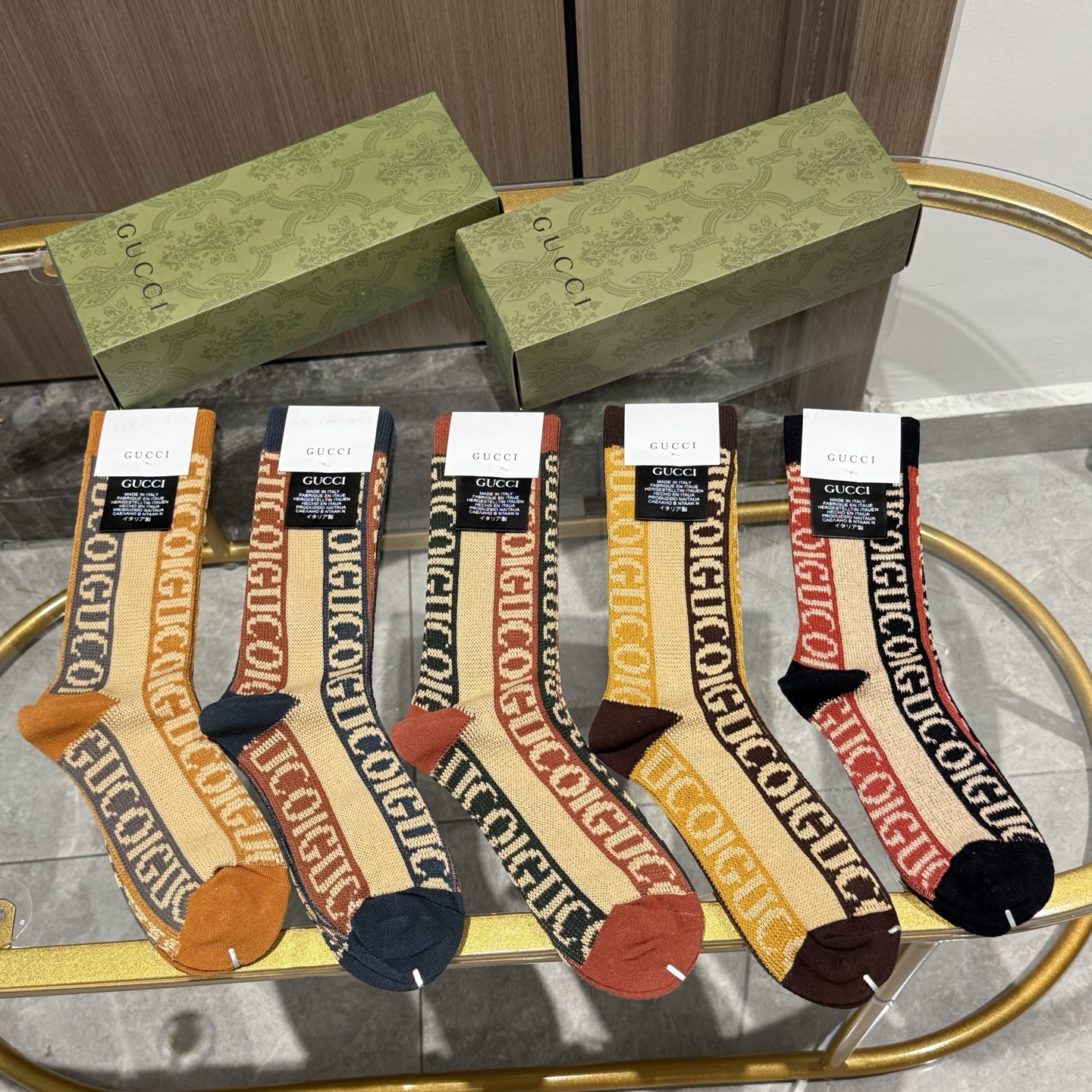  配包装【一盒五双】GUCCI · 古奇❗️小香家新品高筒双针双路袜子❗️专柜同步长袜，超级经典的G家标