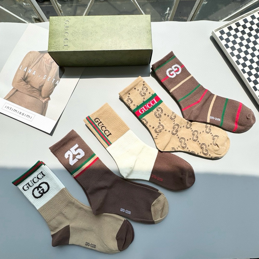 配包装【一盒五双】Gucci · 古奇❗️网红爆款出货~G家新品专柜对版袜子❗️纯棉材质织造，超级柔软