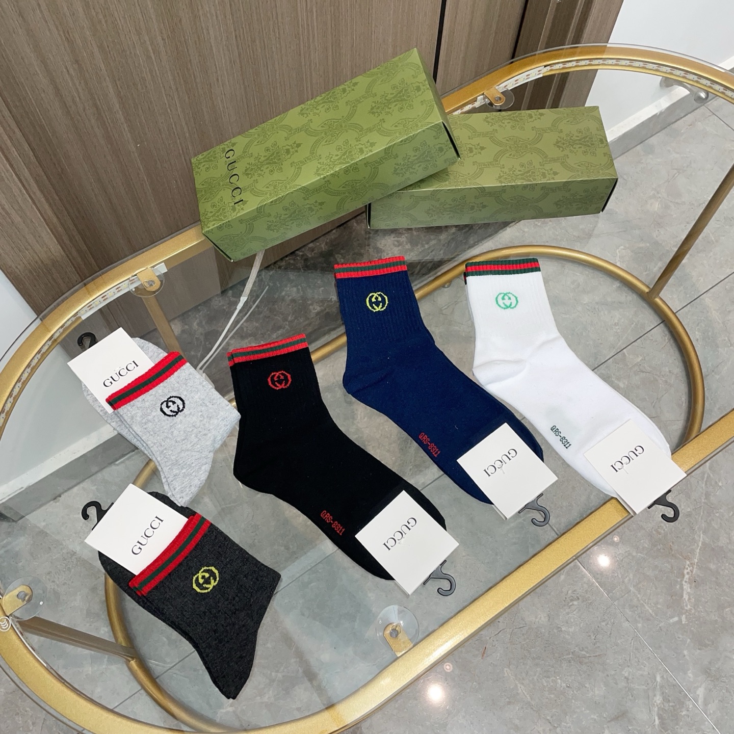  配包装【一盒五双】🌟Gucci 古奇 好看到爆炸欧美大牌中筒袜。🌟潮人必不能少的专柜代购品质 中筒袜子