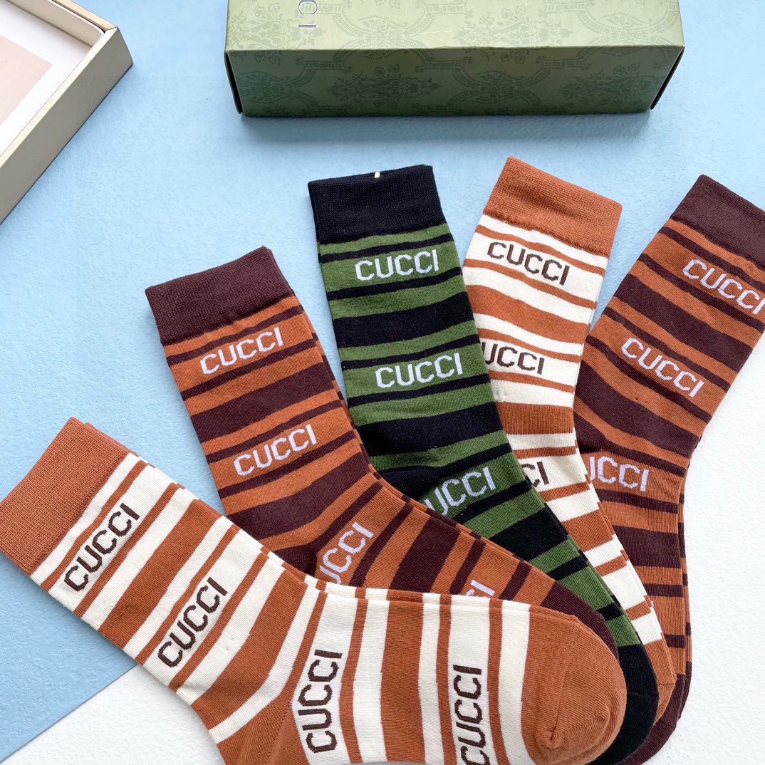  配包装【一盒五双】Gucci · 古奇❗️网红爆款出货~G家新品专柜对版袜子❗️纯棉材质织造，超级柔软