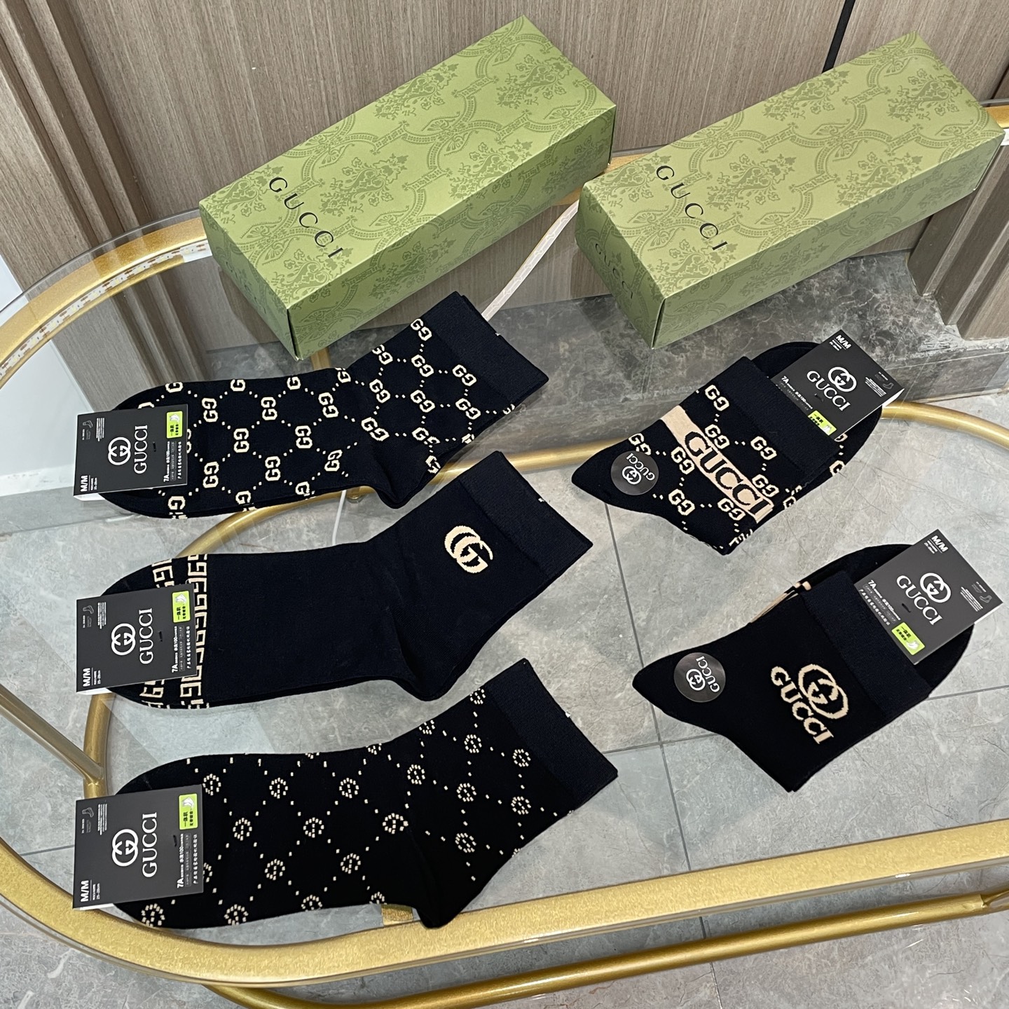  配包装【一盒五双】🌟Gucci 古奇 好看到爆炸欧美大牌中筒袜。🌟潮人必不能少的专柜代购品质 中筒袜子