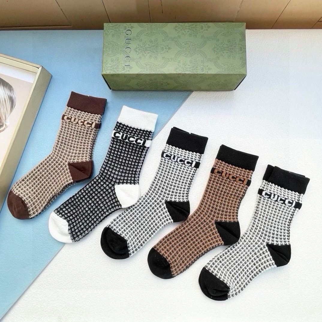  配包装【一盒五双】Gucci · 古奇❗️网红爆款出货~G家新品专柜对版袜子❗️纯棉材质织造，超级柔软