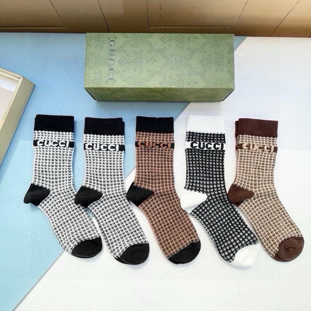  配包装【一盒五双】Gucci · 古奇❗️网红爆款出货~G家新品专柜对版袜子❗️纯棉材质织造，超级柔软