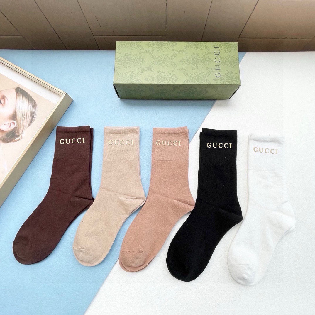  配包装【一盒五双】Gucci · 古奇❗️G家新品烫金中短筒男女款袜子❗️专柜同步长袜，超级经典的G家
