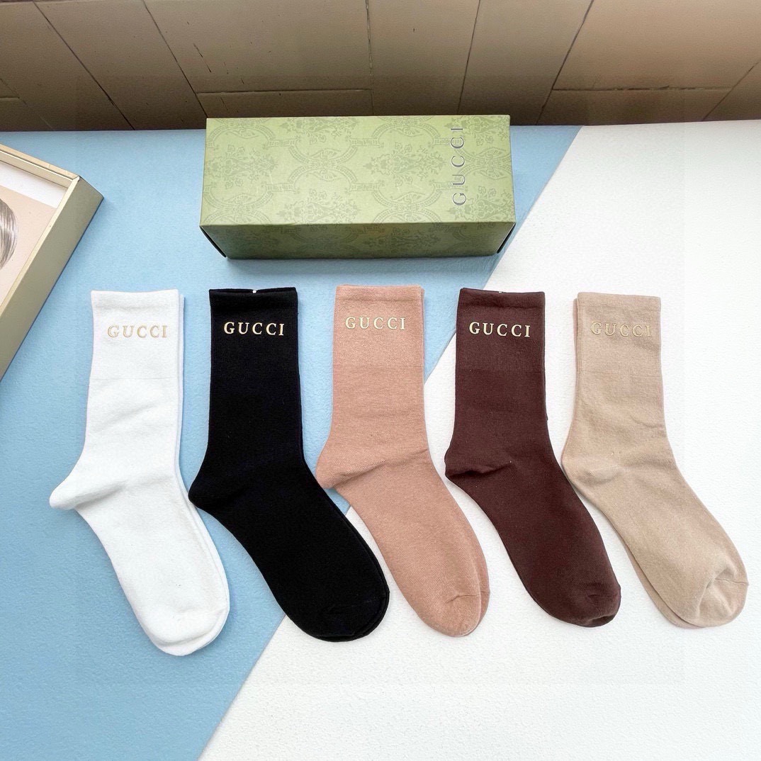  配包装【一盒五双】Gucci · 古奇❗️G家新品烫金中短筒男女款袜子❗️专柜同步长袜，超级经典的G家