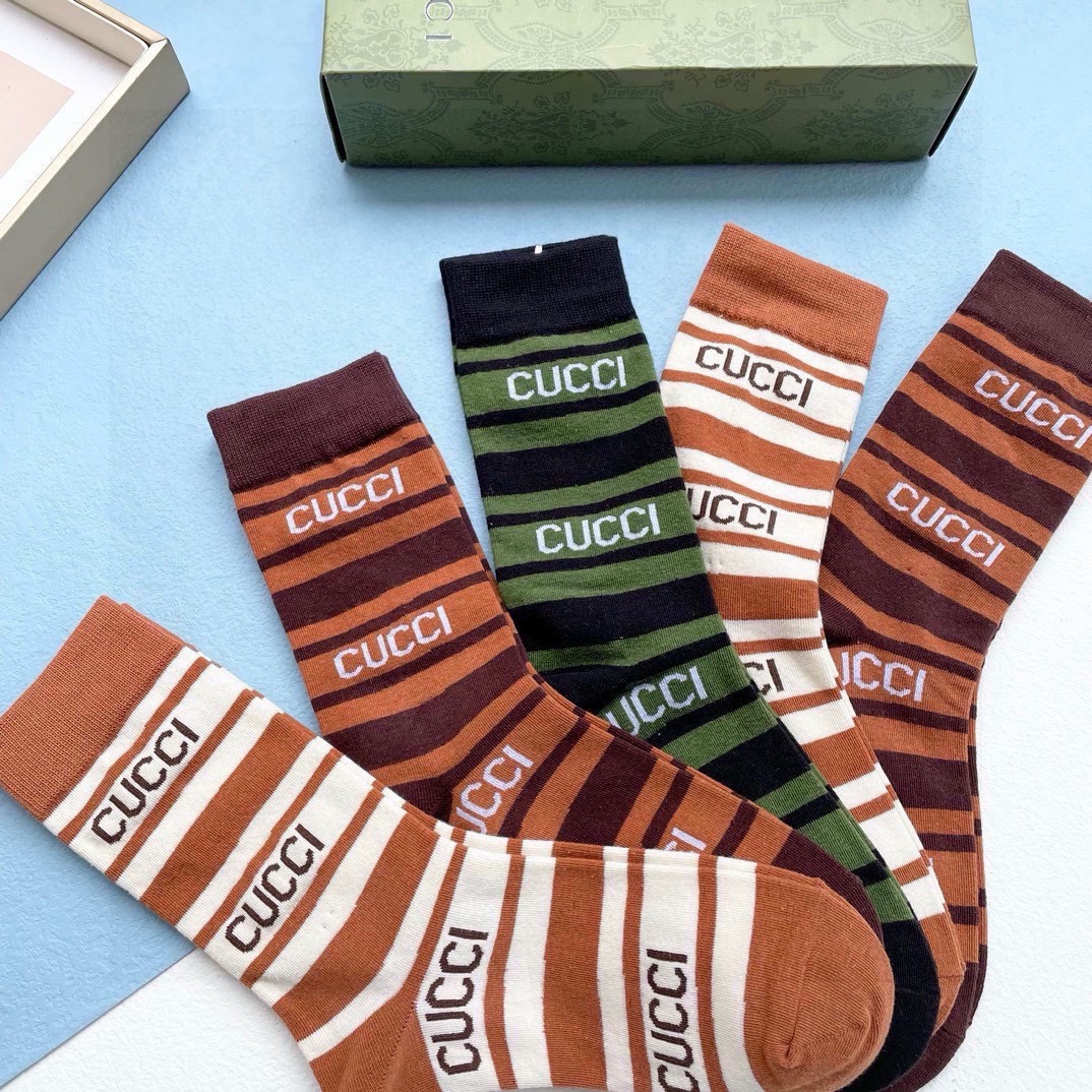 配包装【一盒五双】Gucci · 古奇❗️网红爆款出货~G家新品专柜对版袜子❗️纯棉材质织造，超级柔软