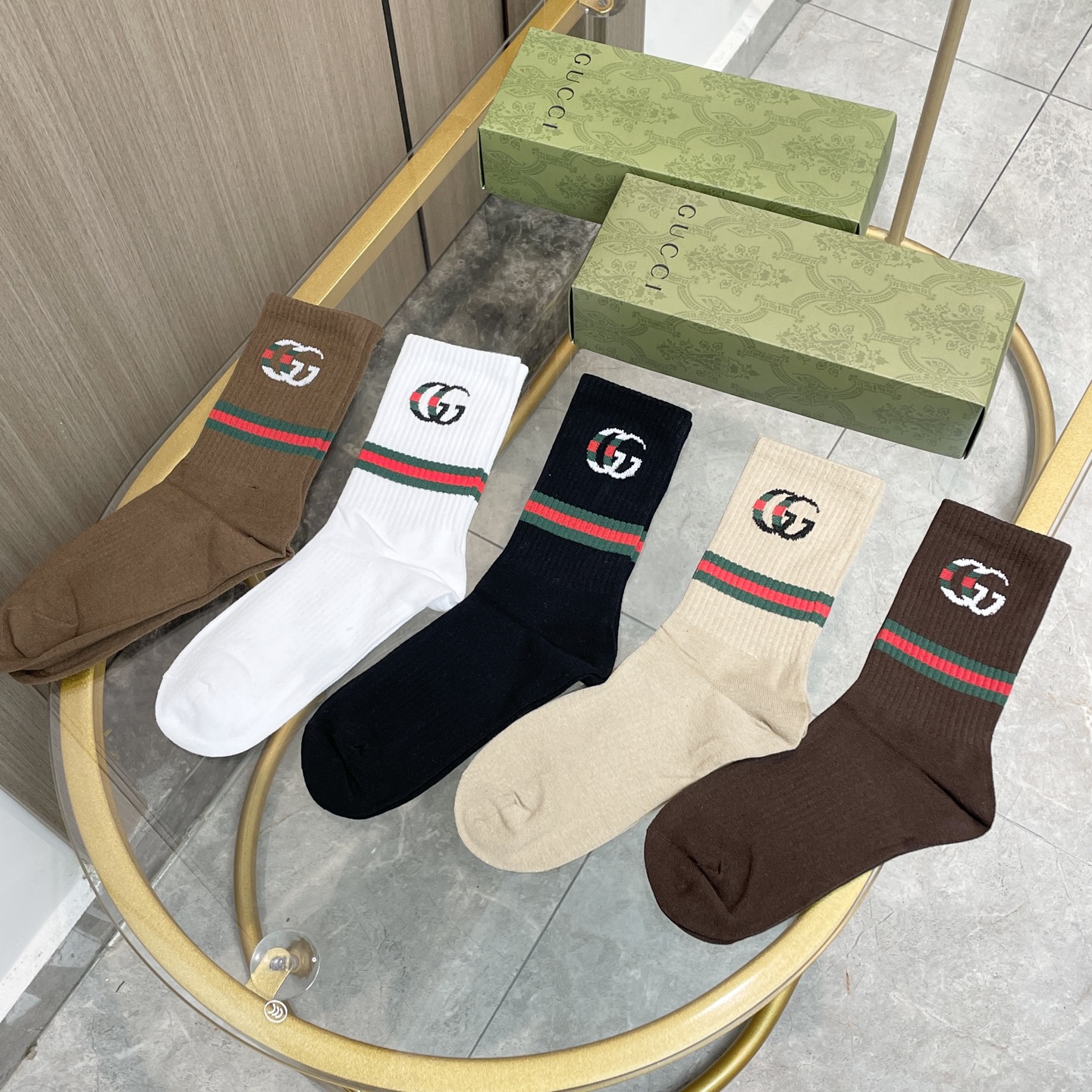 配包装【一盒五双】Gucci · 古奇❗️网红爆款出货~G家新品专柜对版袜子❗️纯棉材质织造，超级柔软舒