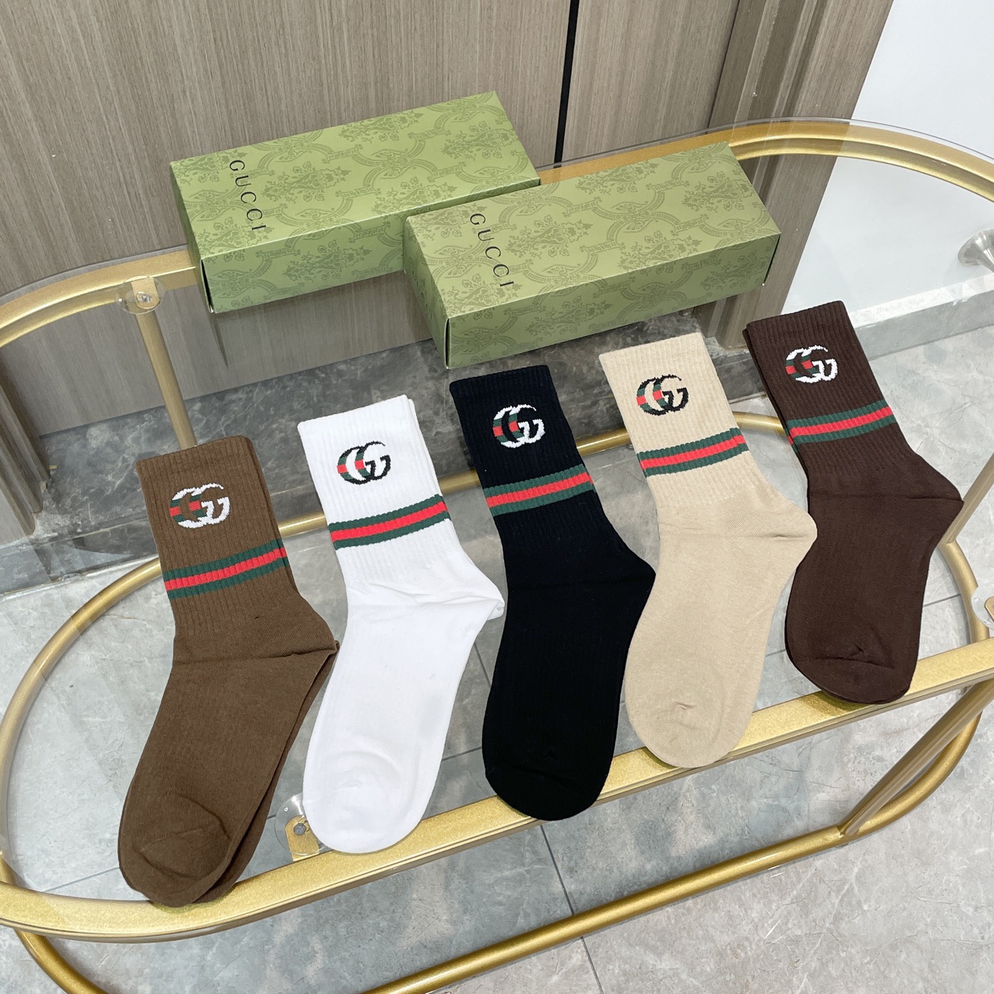 配包装【一盒五双】Gucci · 古奇❗️网红爆款出货~G家新品专柜对版袜子❗️纯棉材质织造，超级柔软舒