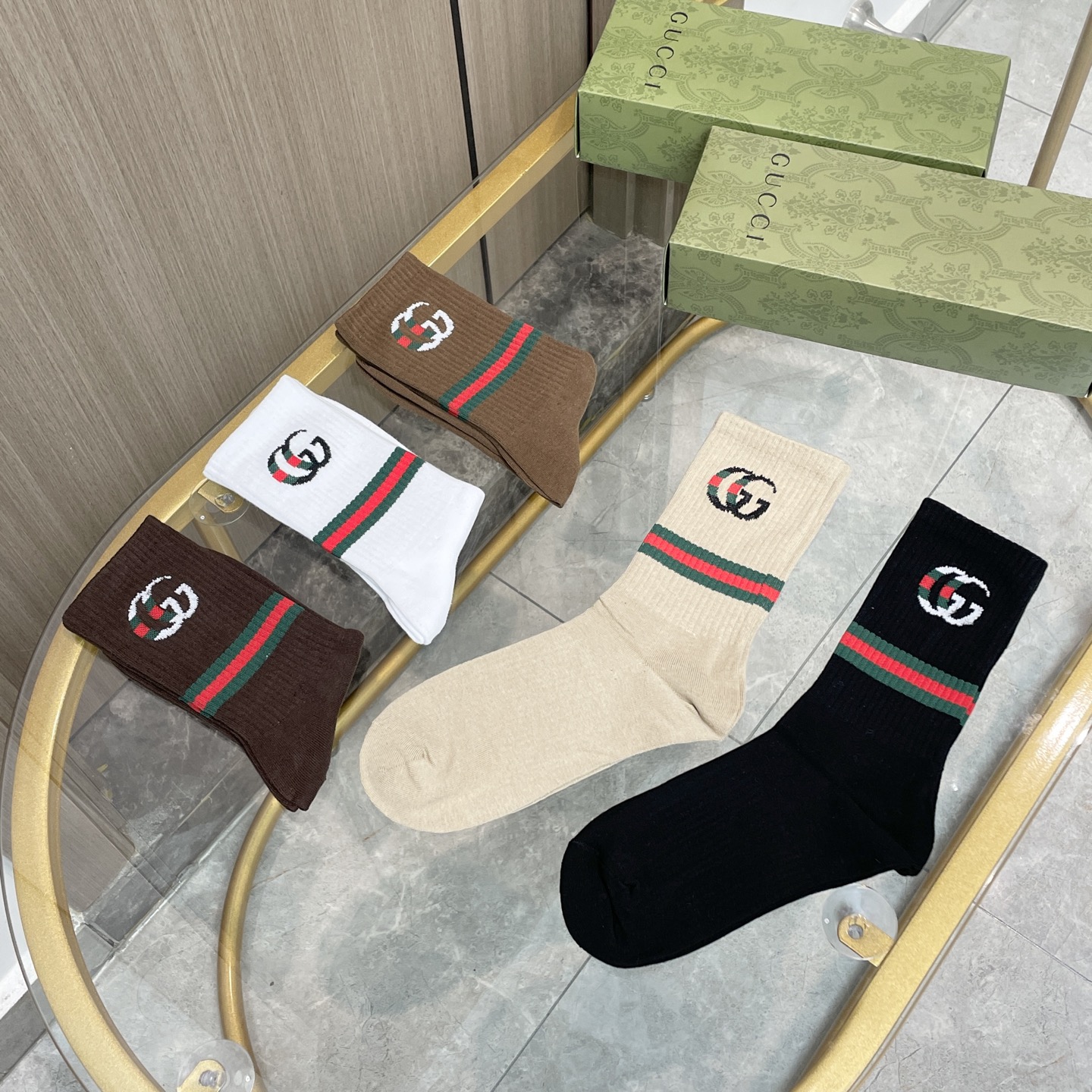 配包装【一盒五双】Gucci · 古奇❗️网红爆款出货~G家新品专柜对版袜子❗️纯棉材质织造，超级柔软舒