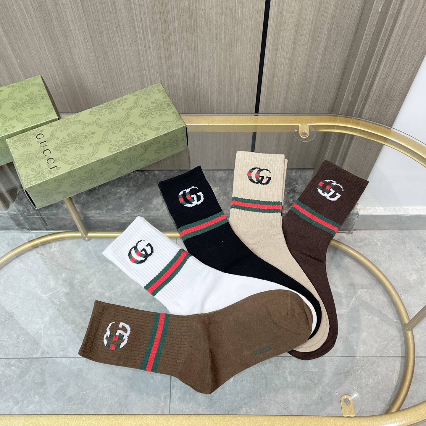 配包装【一盒五双】Gucci · 古奇❗️网红爆款出货~G家新品专柜对版袜子❗️纯棉材质织造，超级柔软舒