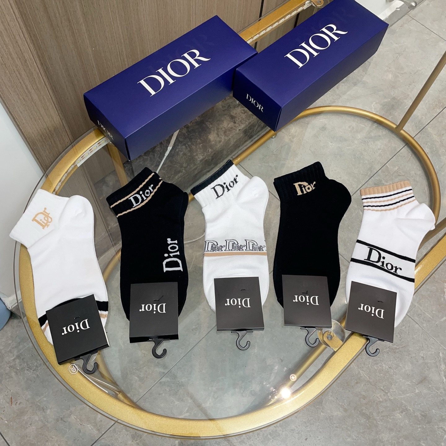 配包装【一盒五双】DIOR 迪奥ins超火爆小单品，Vintage 必备单品 短款🌟潮人必备 爆款，复古