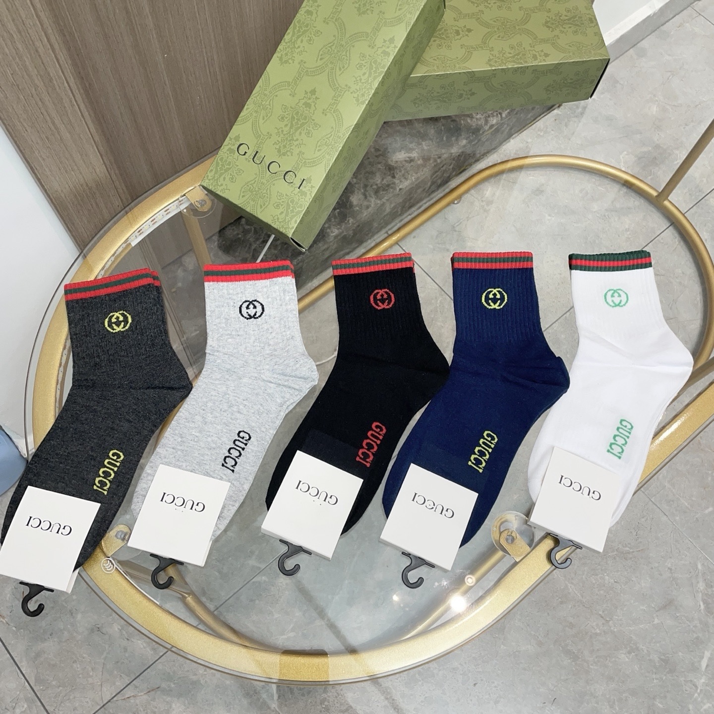 配包装【一盒五双】🌟Gucci 古奇 好看到爆炸欧美大牌中筒袜🔥🌟潮人必不能少的专柜代购品质 中筒袜子 
