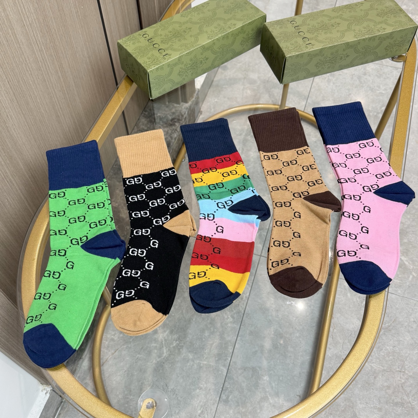 配包装【一盒五双】Gucci · 古奇❗️网红爆款出货~G家新品专柜对版袜子❗️纯棉材质织造，超级柔软舒