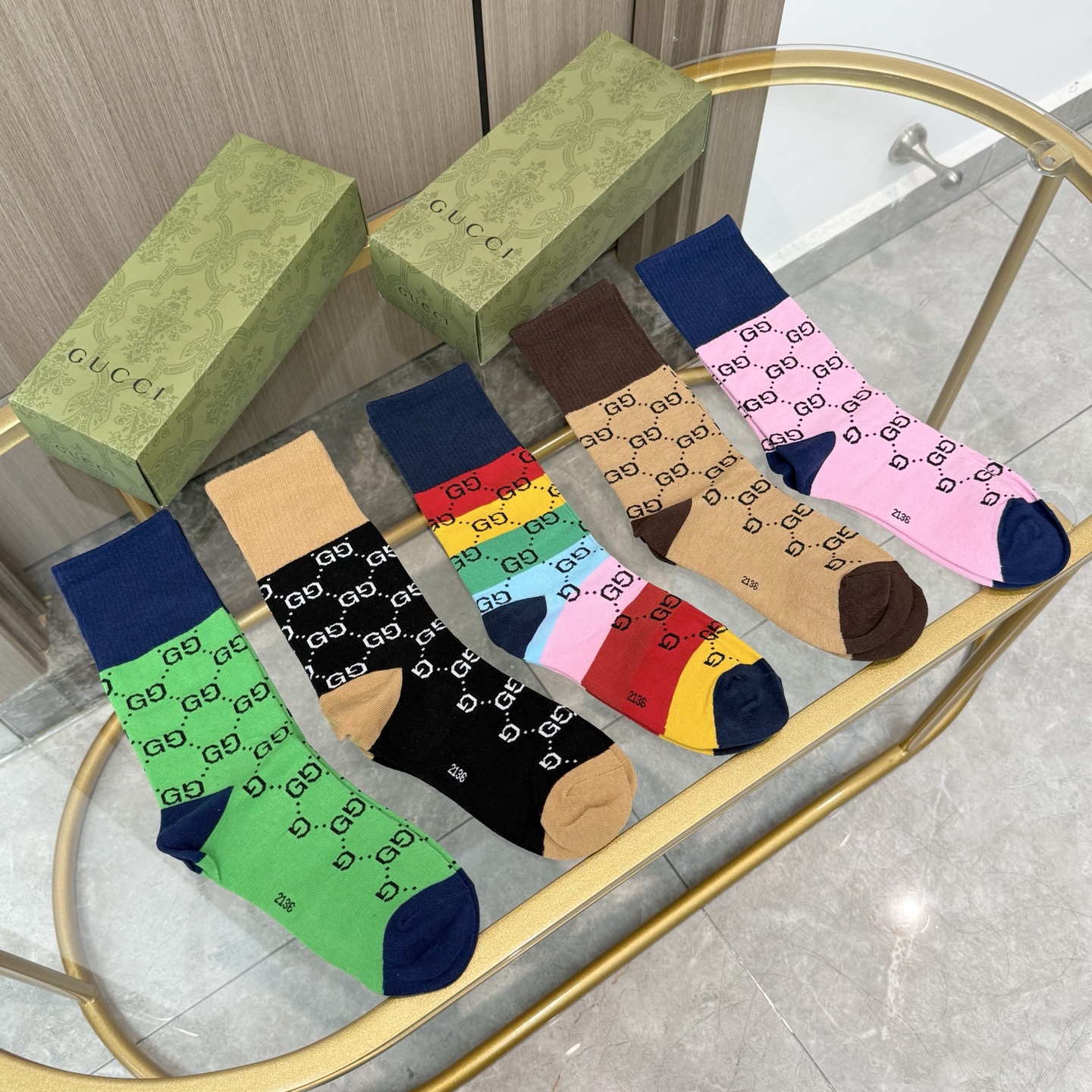 配包装【一盒五双】Gucci · 古奇❗️网红爆款出货~G家新品专柜对版袜子❗️纯棉材质织造，超级柔软舒