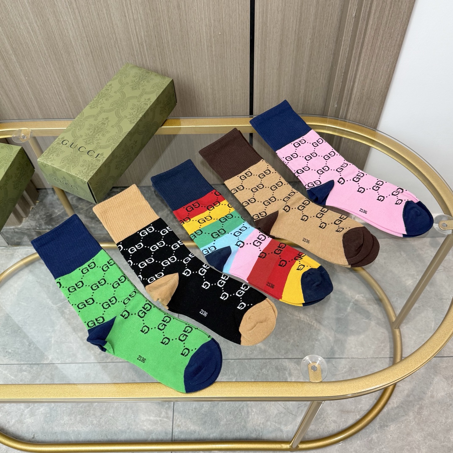 配包装【一盒五双】Gucci · 古奇❗️网红爆款出货~G家新品专柜对版袜子❗️纯棉材质织造，超级柔软舒