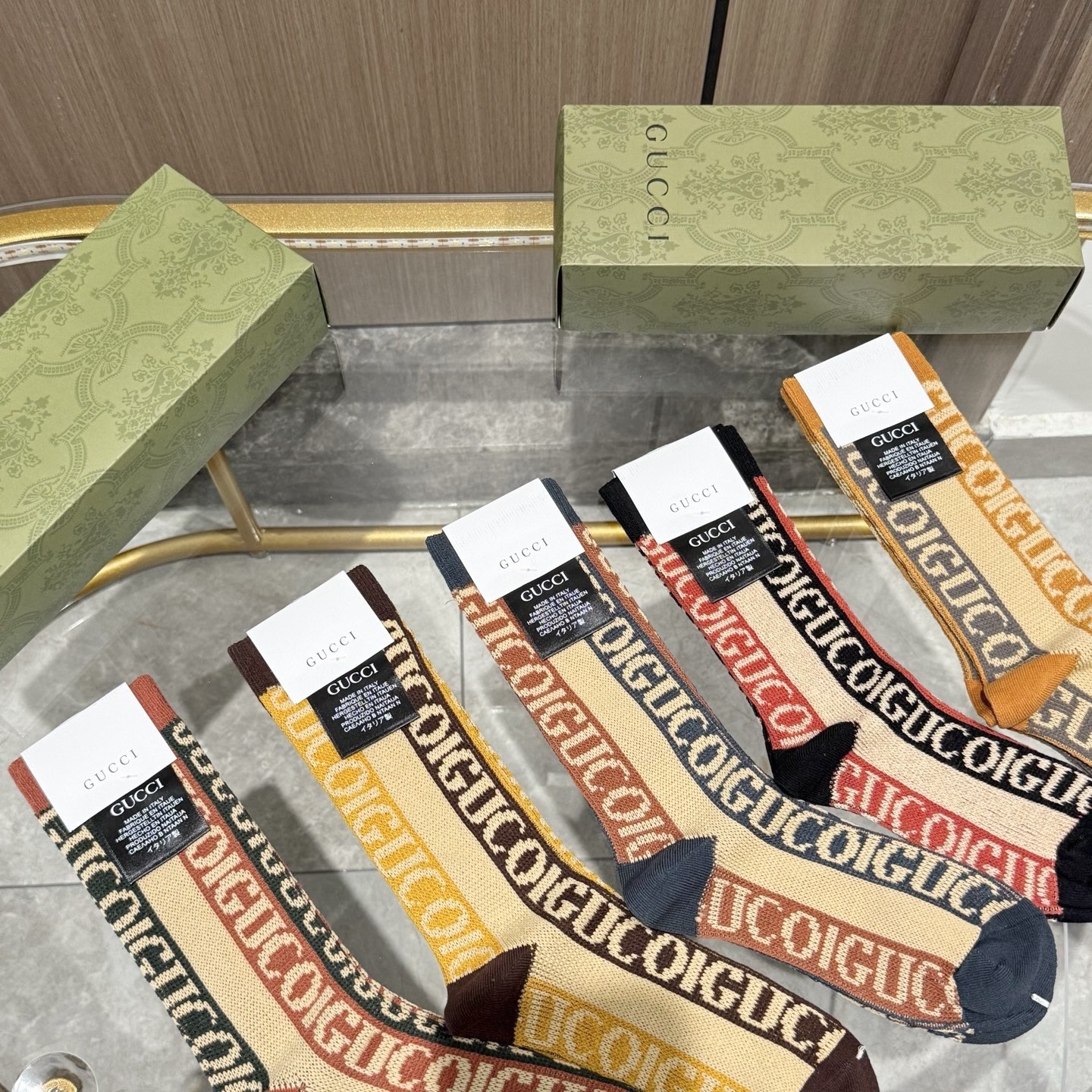 配包装【一盒五双】GUCCI · 古奇❗️小香家新品高筒双针双路袜子❗️专柜同步长袜，超级经典的G家标志
