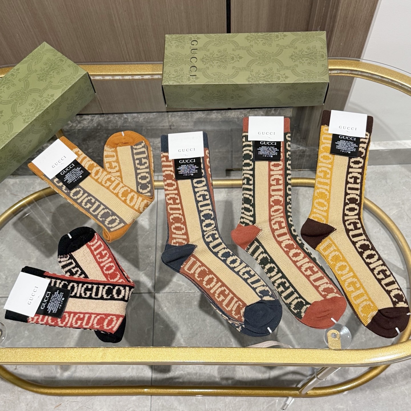 配包装【一盒五双】GUCCI · 古奇❗️小香家新品高筒双针双路袜子❗️专柜同步长袜，超级经典的G家标志
