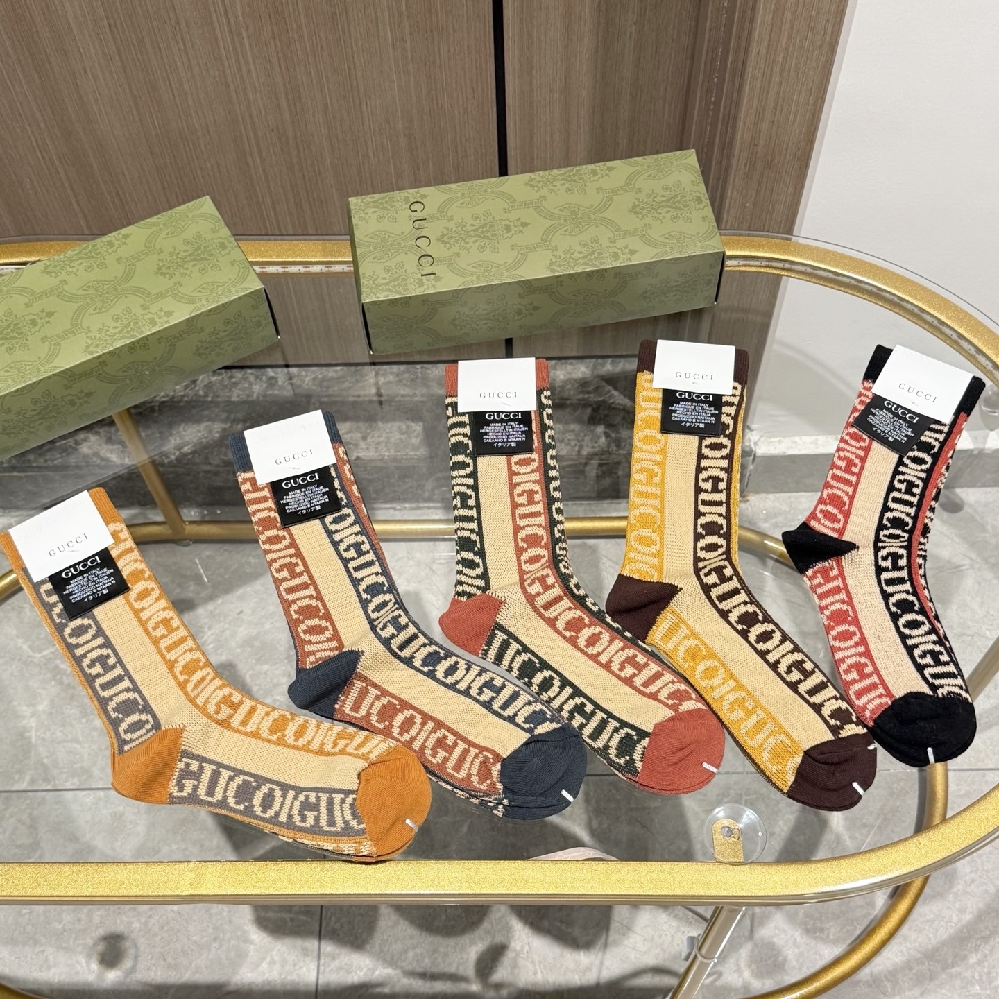 配包装【一盒五双】GUCCI · 古奇❗️小香家新品高筒双针双路袜子❗️专柜同步长袜，超级经典的G家标志
