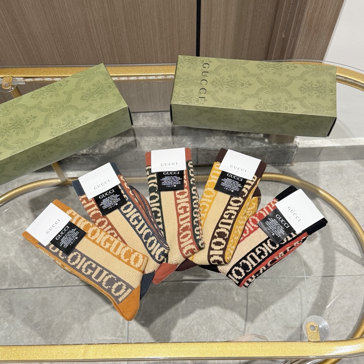 配包装【一盒五双】GUCCI · 古奇❗️小香家新品高筒双针双路袜子❗️专柜同步长袜，超级经典的G家标志